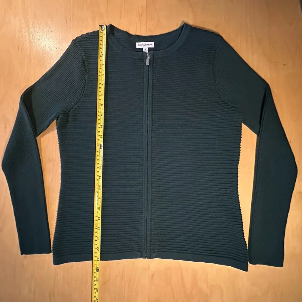 Croft & Barrow Green Ribbed Zip-Up Women's Cardigan Sweater Small